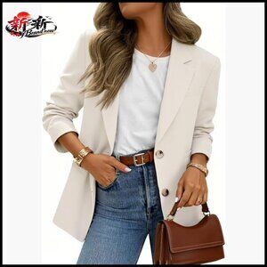Polyester Blend Business Casual Blazer Loose Fit Long Sleeve Button Down